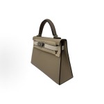 HERMES Mini Kelly II 19 Silver buckle Kelly Bag single-shoulder crossbody handbag 19 Women\'s windbreaker Grey, cream white and elephant grey